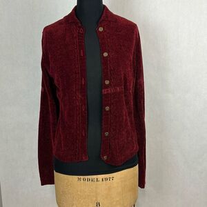 Vtg Bushwacker Button Front Cardigan Sz Medium Burgundy Long Sleeve Collar
